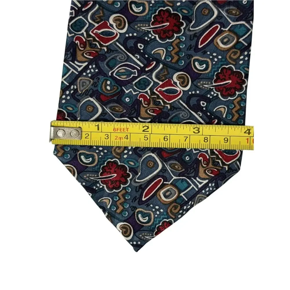 Via Veneto Hand Tailored Silk Tie 90s Abstract Vtg Geometric